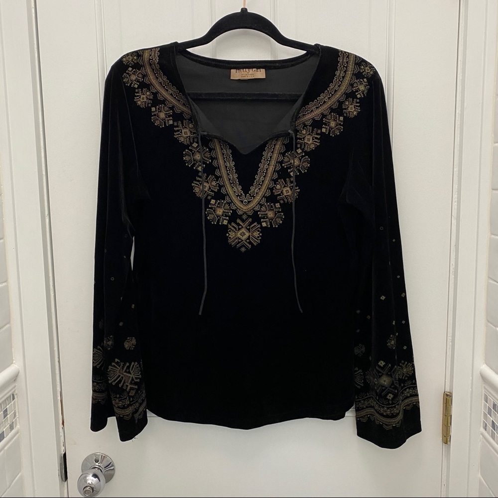 Vintage Velvet Bell-sleeve Boho Top